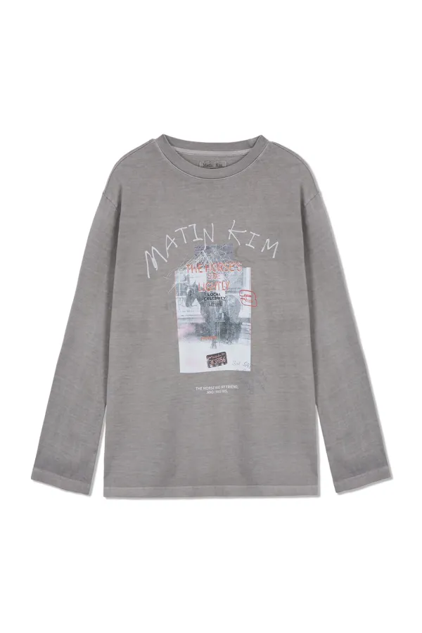 MATIN LNY 26 PIGMENT LONG SLEEVE TOP IN LIGHT GREY