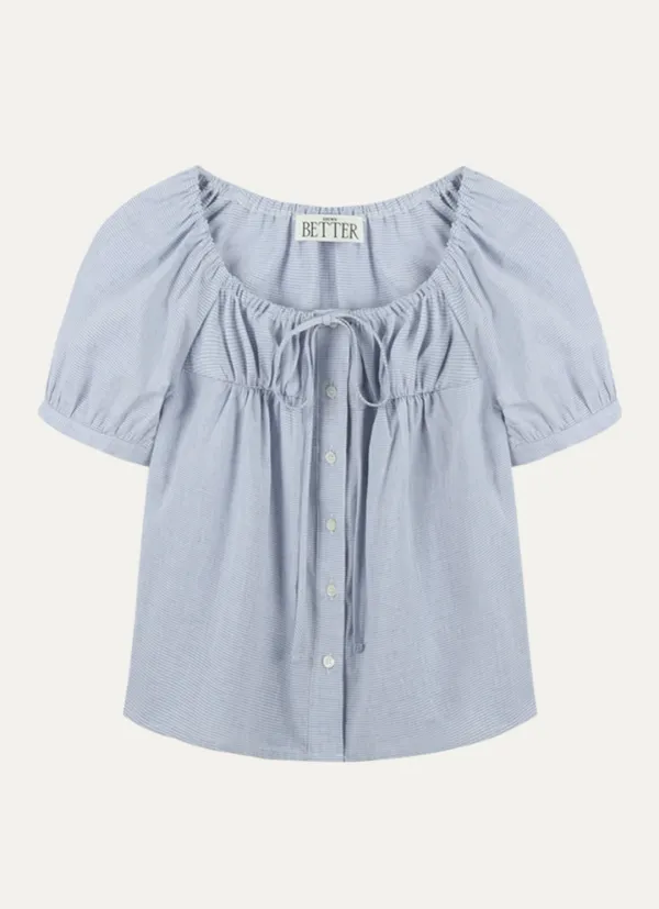 Shirring ribbon blouse [KNSS03BL05]_Blue