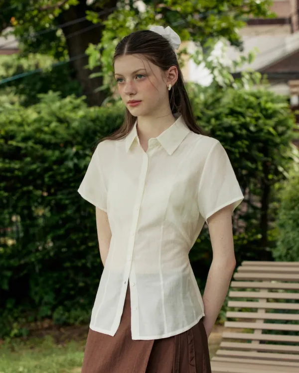 See through sheer belt shirt - ivory