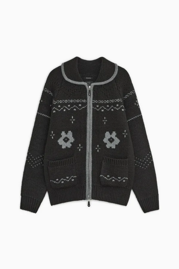 [10/6 SOON] VINTAGE FLOWER COWICHAN ZIP-UP, CHARCOAL