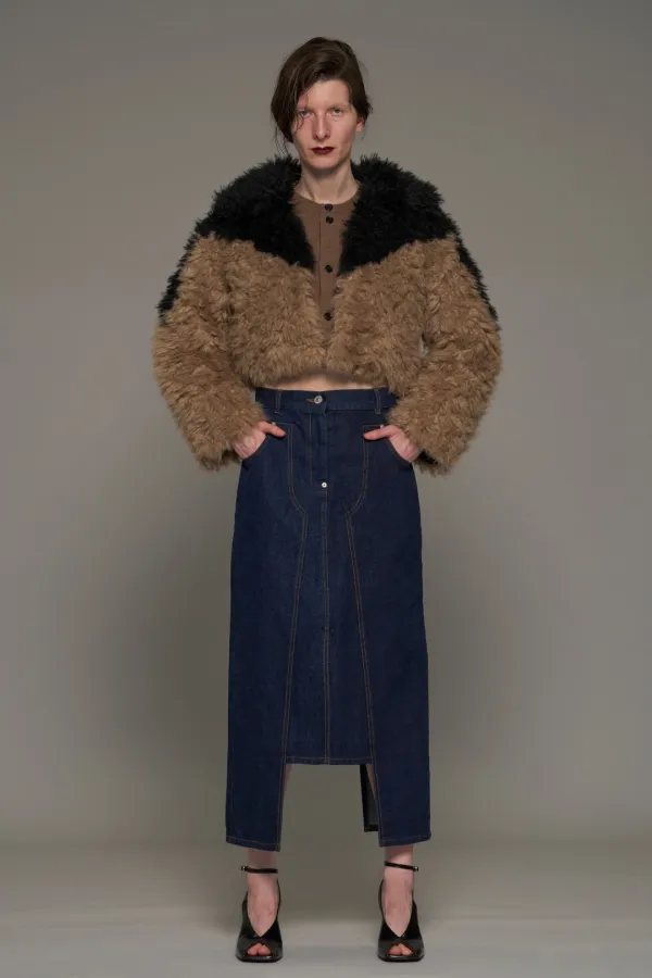 FW26 BEIGE HYBRID CROPPED FUR JACKET