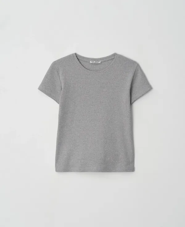 [2차] Slim-Fit Rib Half Sleeve Tee_MELANGE