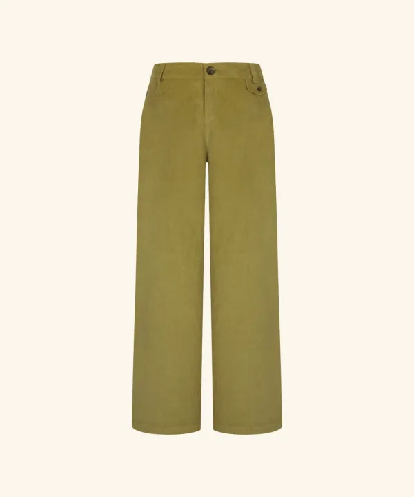 Offset Button Corduroy Pants (Olive)
