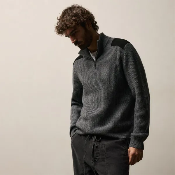 Italian Spun Cashmere Half Zip - Mid Grey