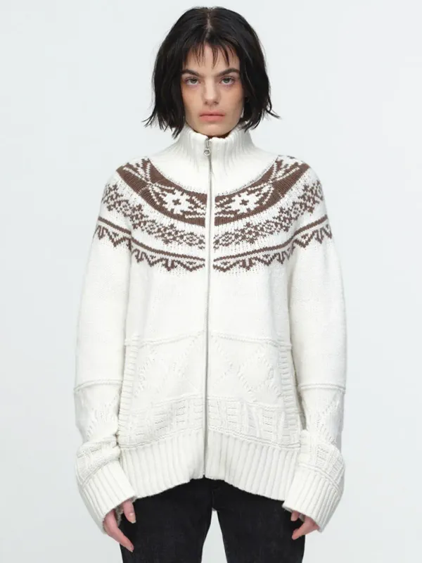 Turtleneck Cowichan Knit Zip-Up [Ivory]