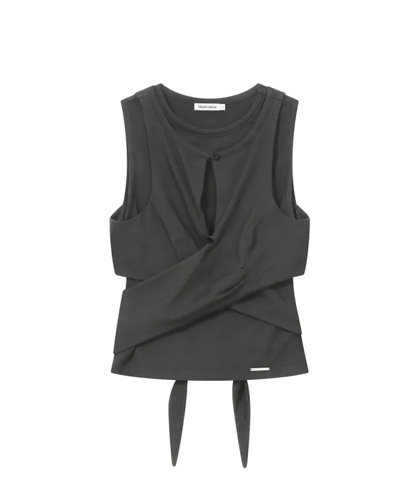 Tie-up layered sleeveless CHARCOAL