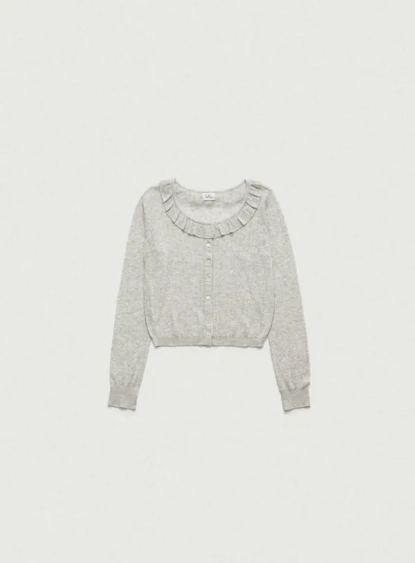 Sia Ruffle Pointelle Cardigan_Light Grey [5월 말 순차 배송]
