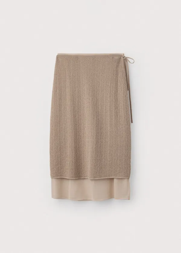Crinkled linen layered skirt_Skin