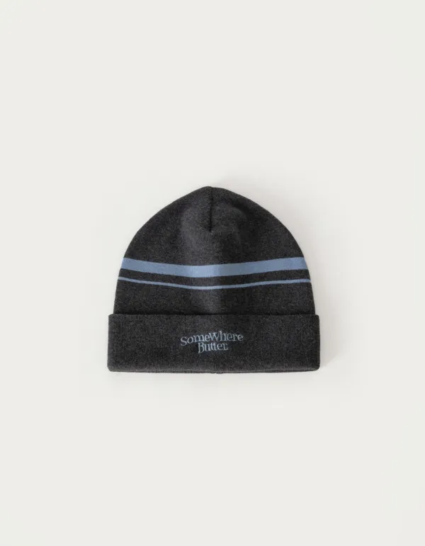 Cashmere Wave Logo Stripe Beanie - Charcoal