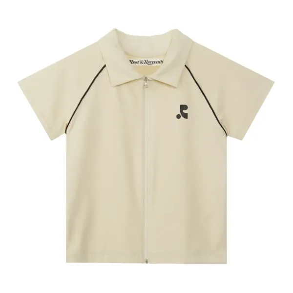 COLLAR ZIP-UP TOP - CREAM