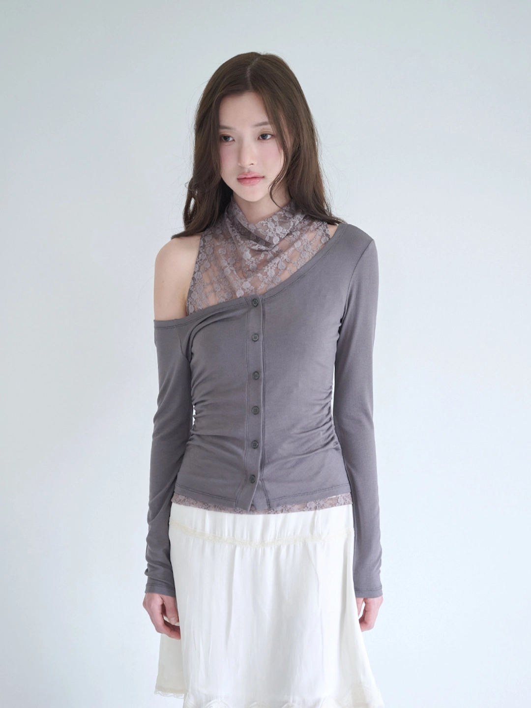 낫유어로즈 [9/18 예약배송]Lace drape cardigan set (Charcoal) 상품 이미지 2