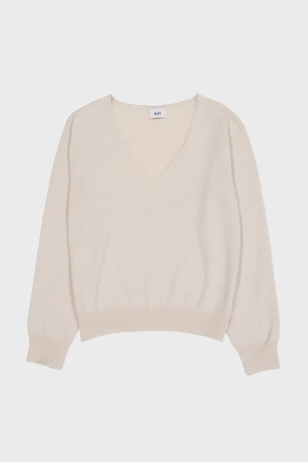 V-neck cotton knit_Beige