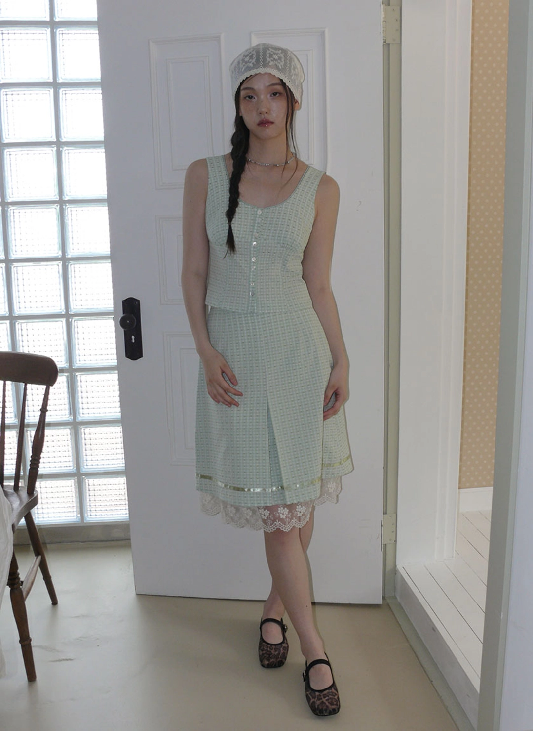 루루서울 Olive Check Skirt (Green) 상품 이미지 2