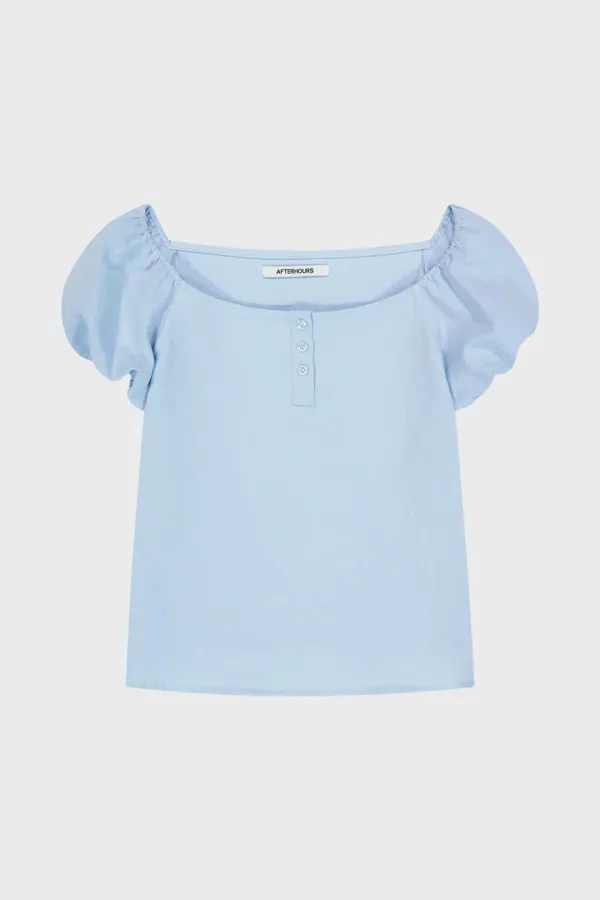 BUTTON UP PUFF BLOUSE (BLUE)