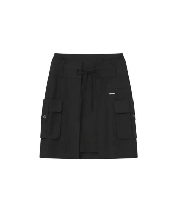 Layered pocket cargo skirt BLACK