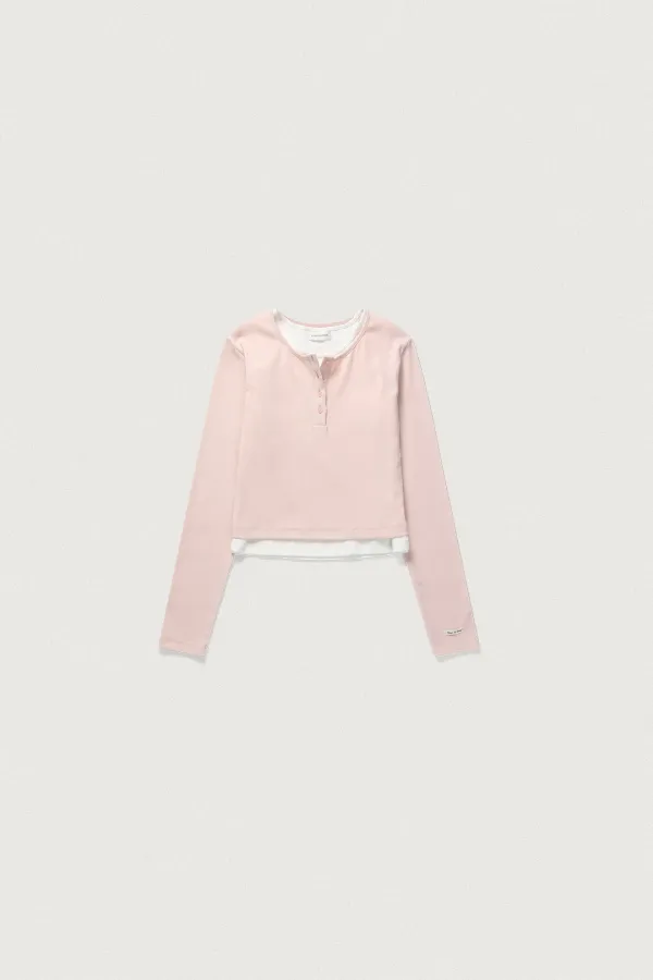 SOFT FIT LAYERED HENLEY T [PINK]