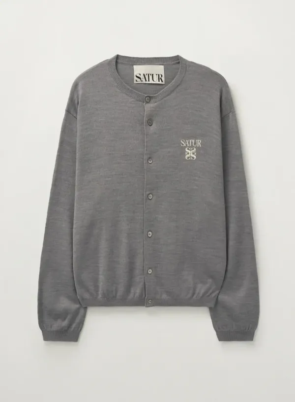 Loren Basic Crewneck Fine Cardigan - Melange Gray
