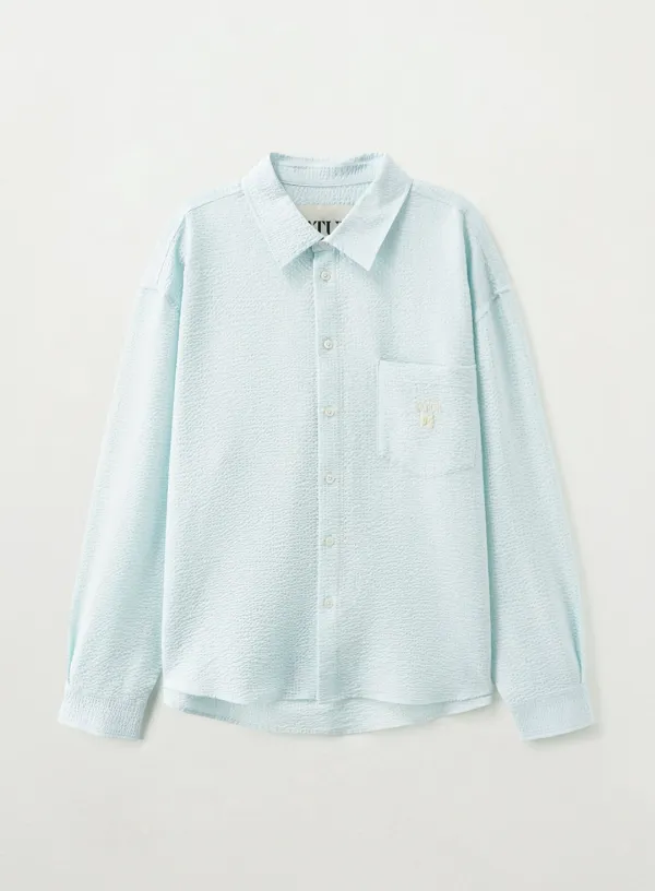 Stripe Seersucker Pocket Shirt - Blue