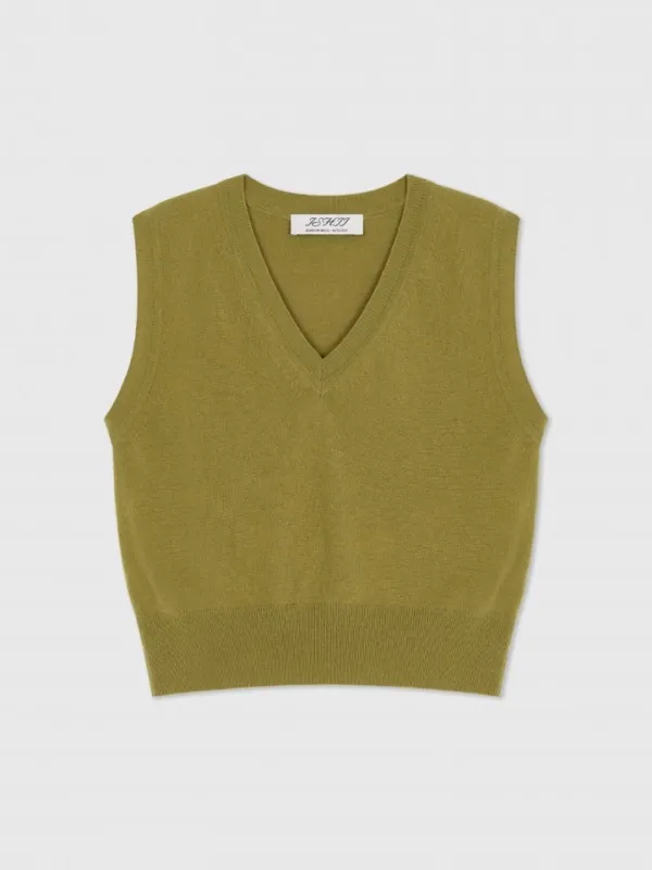2ND / Cashmere V-Neck Sleeveless Knit (Olive)