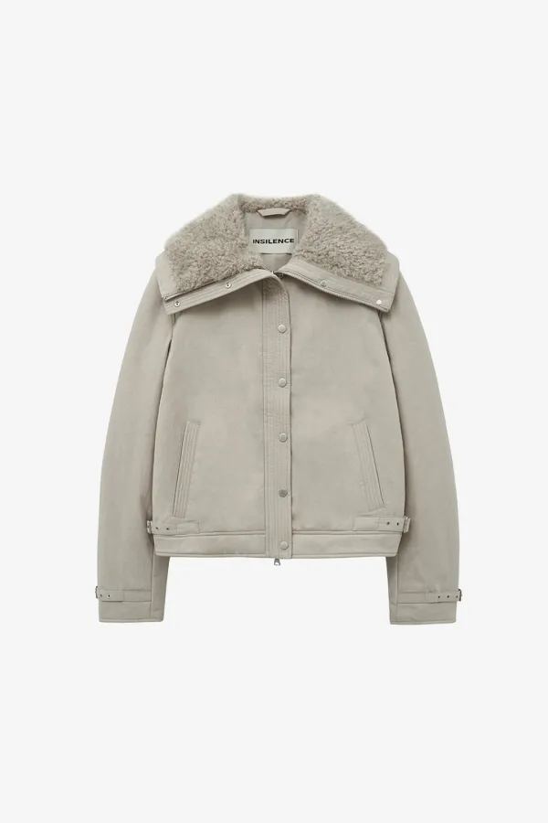 스프레드 퍼 칼라 점퍼 GREY BEIGE