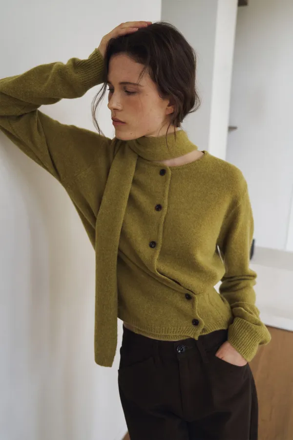 [머플러 Set]Baby Alpaca Round Cardigan [LMBFAUKN308]-Olive