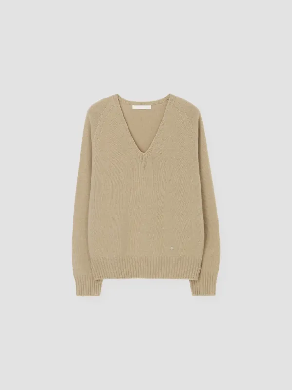 CASH MERINO WOOL V-NECK KNIT_BEIGE_OE3C2CKN91BEG