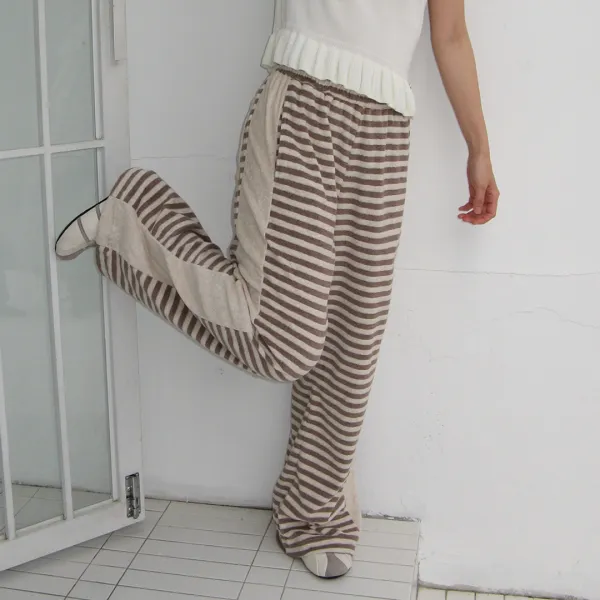 TERRY STRIPED COMFY PANTS OATMEAL BROWN