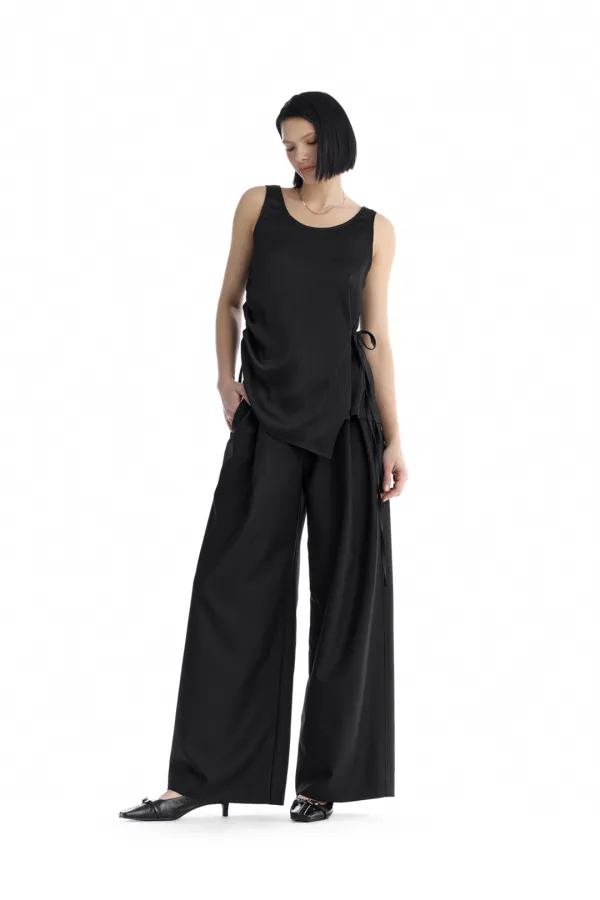 Removable Snap Belt Pleated Pants [ Black ]