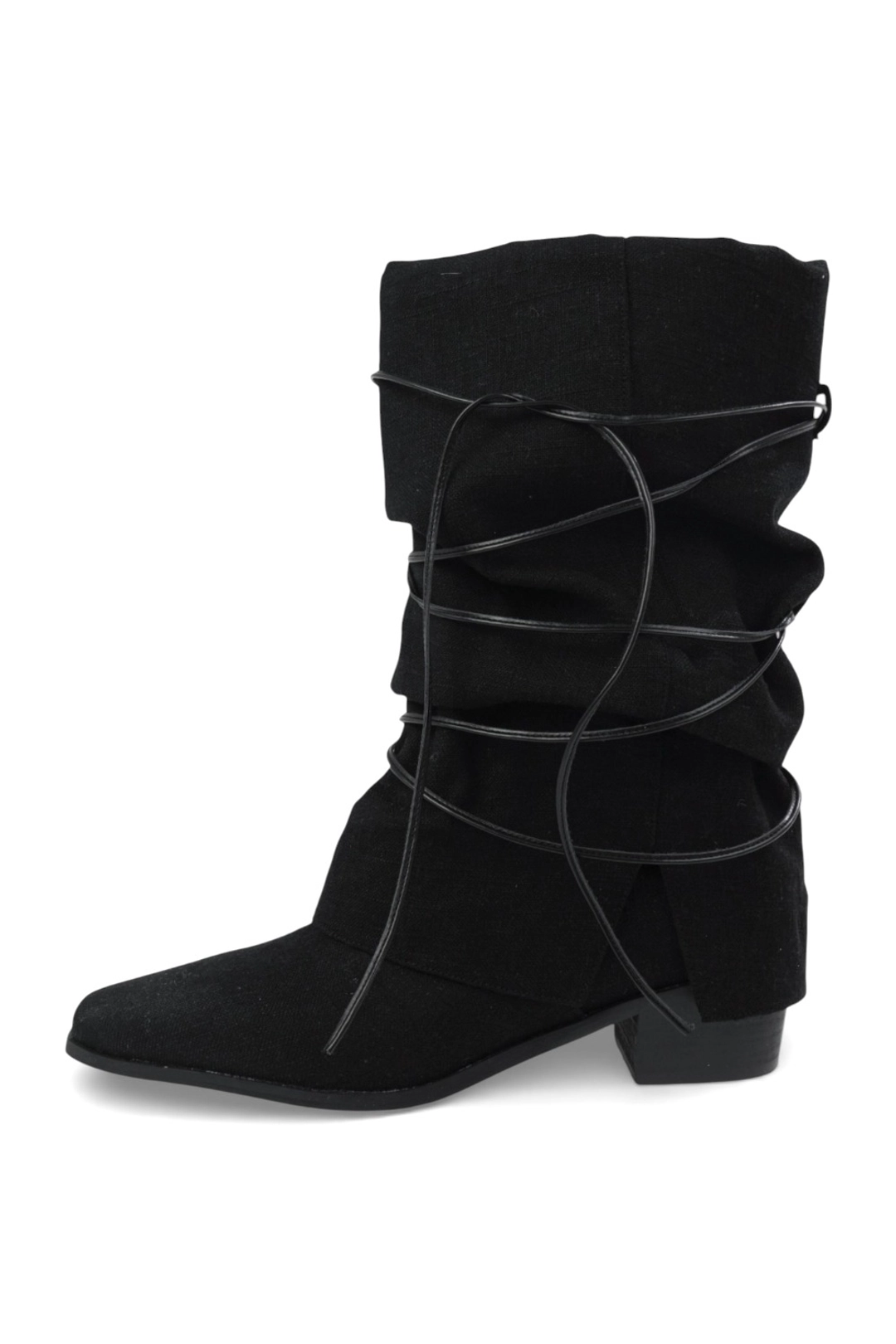 시너진 STRAP LINEN WARMER BOOTS BLACK 상품 이미지 1