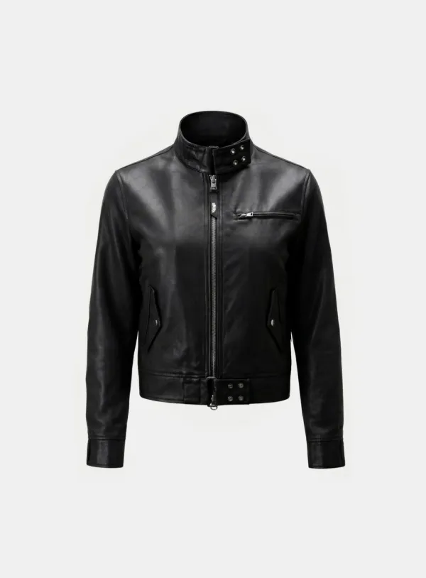 [w-jkt26-021] Spina High-Neck Jacket - Black Leather