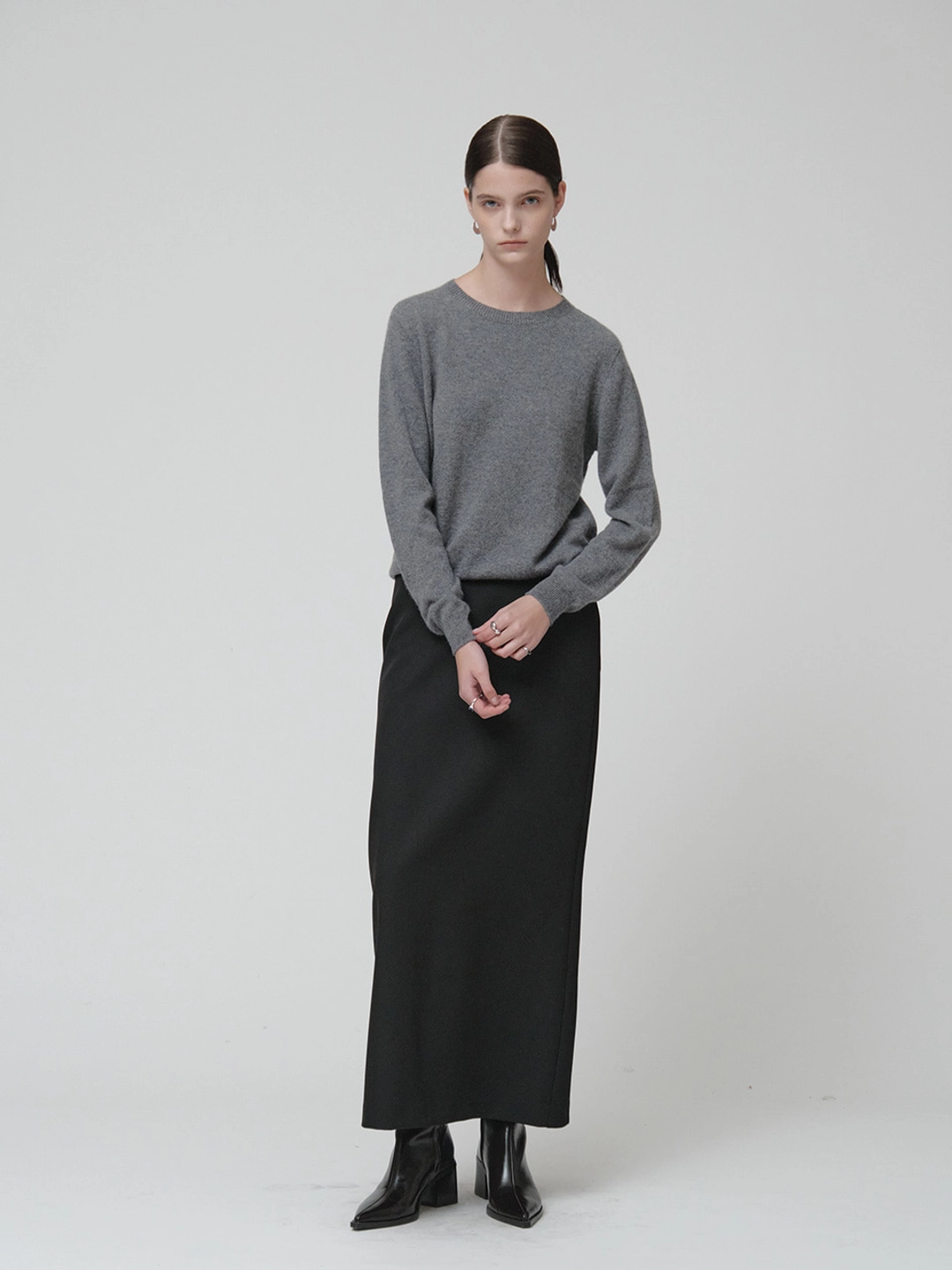 뮤제 [ESSENTIEL][Cashmere 100%] ETOFFE Wholegarment Round-Neck Knit Pullover_Gray 상품 이미지 2