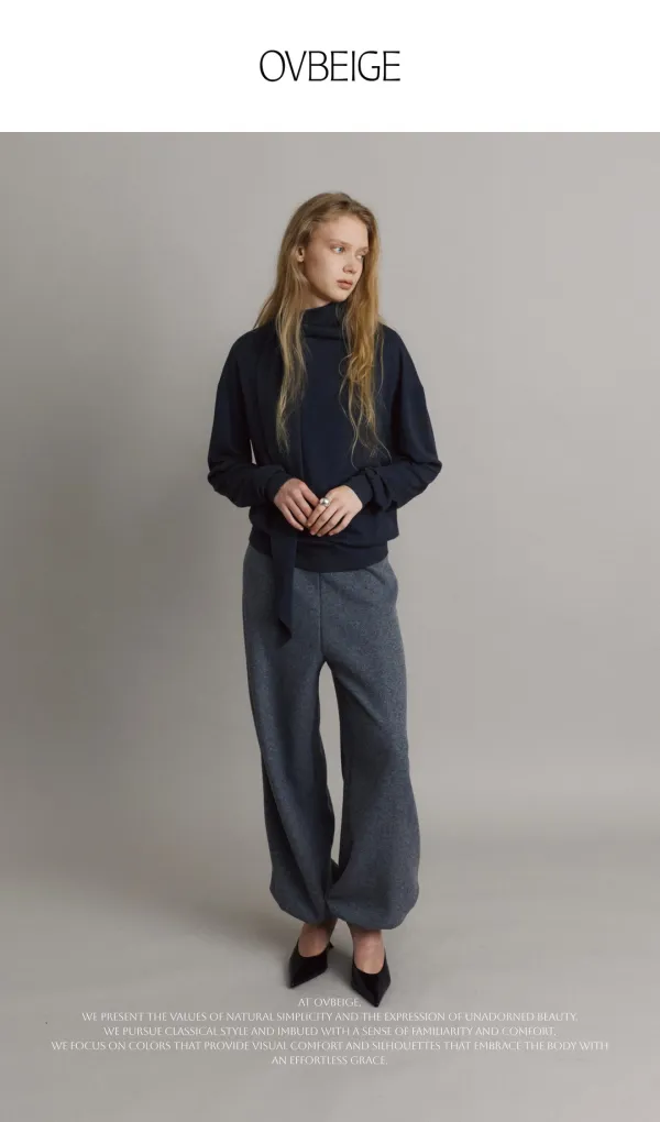 VISCOSE DOUBLE-FACED CINCHED PANTS_MELANGE GREY