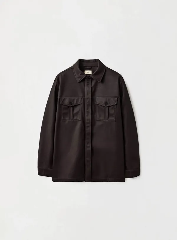 VEGAN LEATHER SHIRT - BROWN