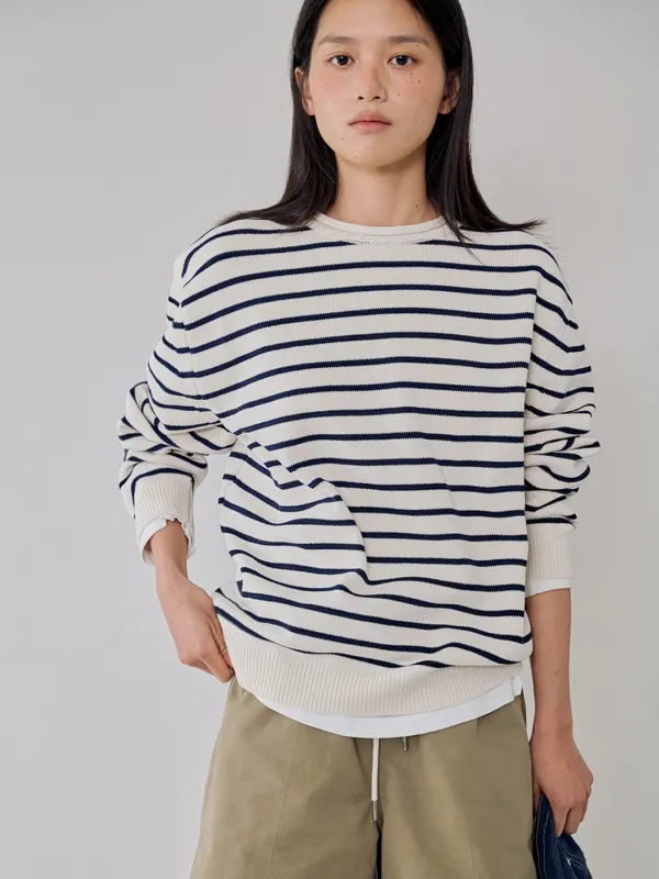 James cotton stripe knit_ecru/navy