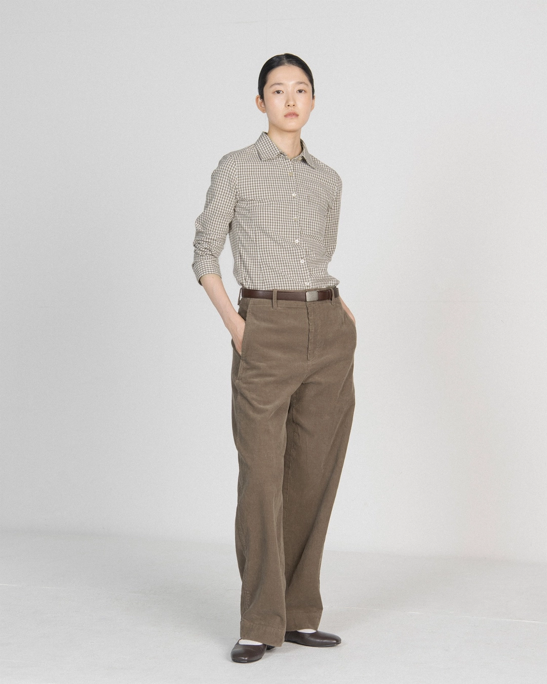 브라운야드 W Slim Check Shirt, Brown Check 상품 이미지 2