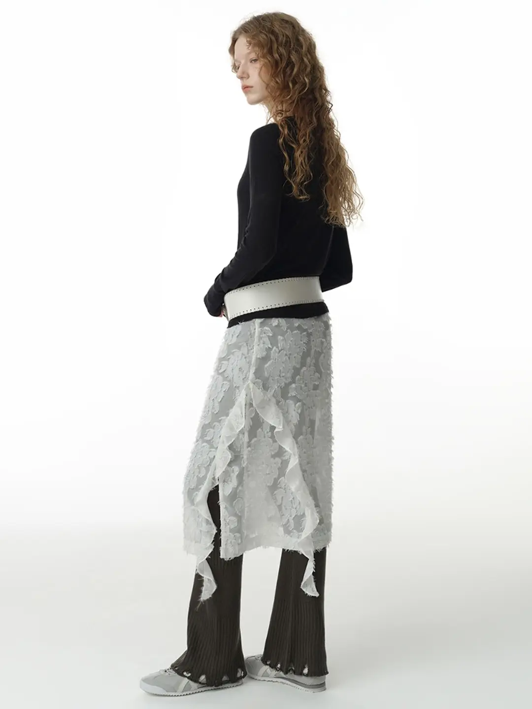 밀로 우먼 Sheer Ruffle Midi Skirt [White] 상품 이미지 1