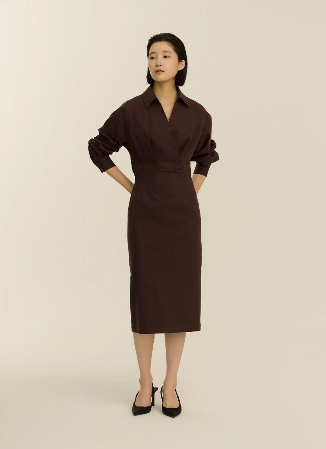 녹섭 high waist shirt dress_brown 상품 이미지 1