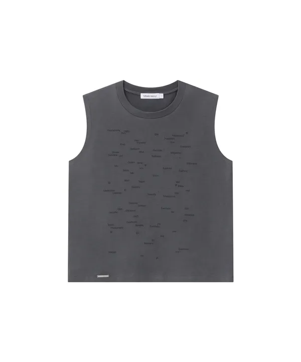 Typographic semi crop sleeveless CHARCOAL