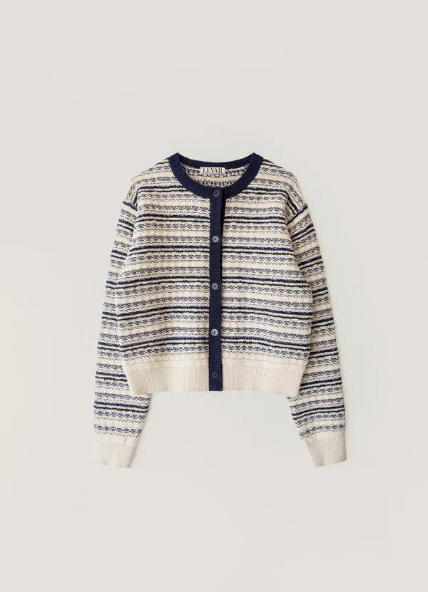 Tweed Jacquard Knit Cardigan - Natural