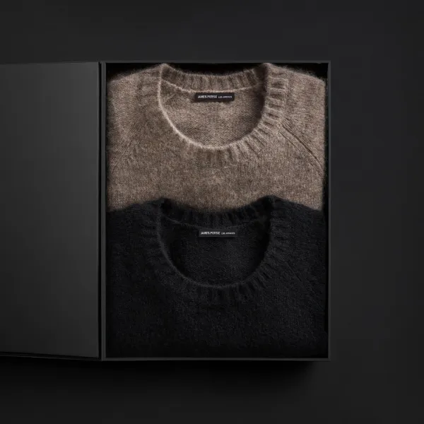 Men's Lightweight Textured Cashmere Crew Gift Set - True Black/Beige Melange
