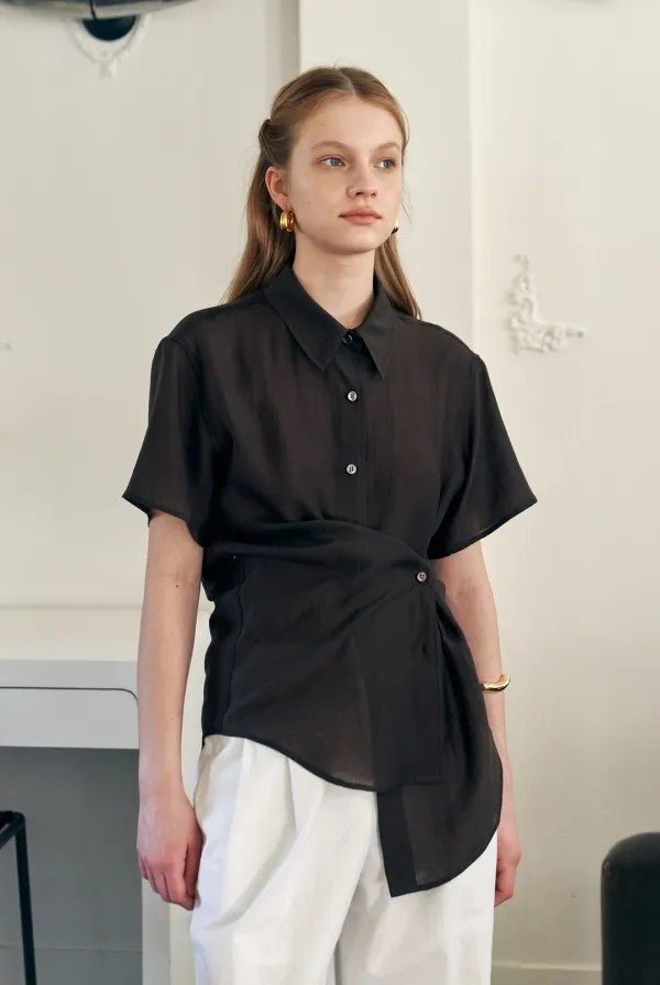 Breeze Sheer Stripe Shirts (Brown)