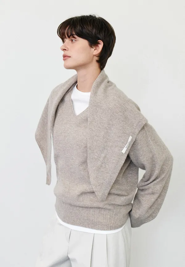 TRIANGLE KNIT WOOL SCARF - BEIGE