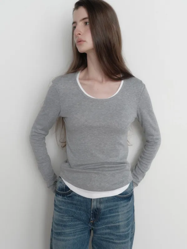 NORA BASIC U-NECK T-SHIRT_GRAY