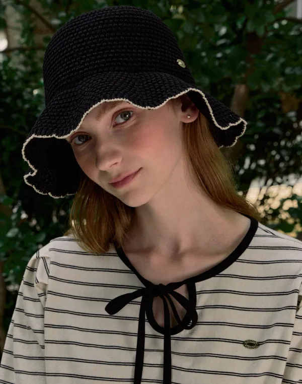 Olivia Summer Knitted Bucket Hat - Black