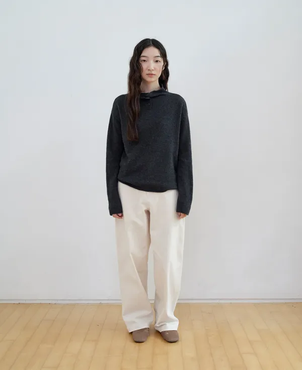 Reversible Button High Neck Knit_CHARCOAL