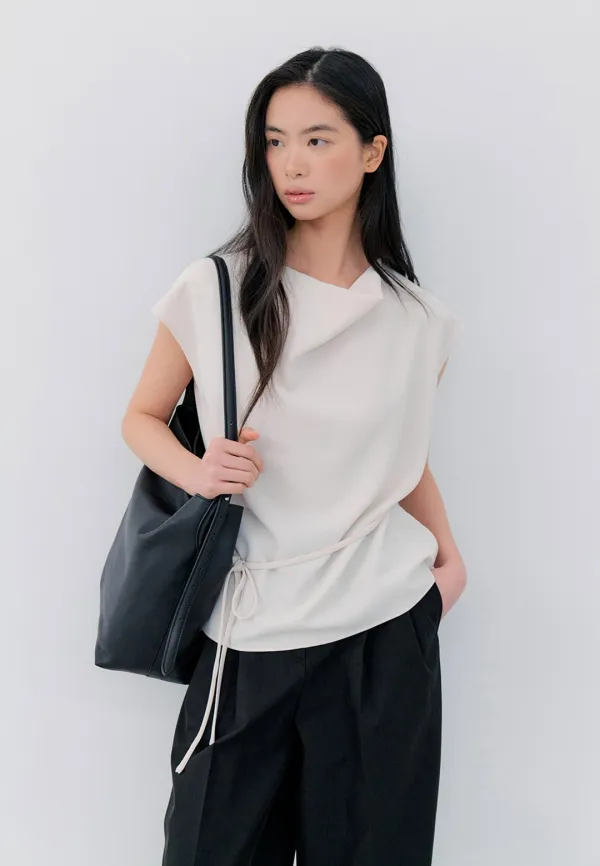 DRAPE DOLMAN BLOUSE - LIGHT BEIGE