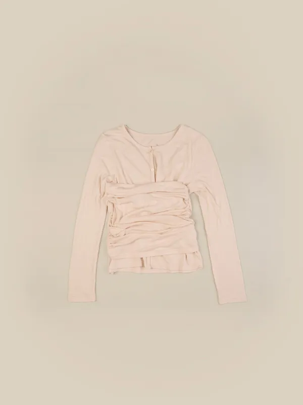 [*9/21 순차 출고 ] SHIRRING TOP LAYERED CARDIGAN [ POWDER PINK ]