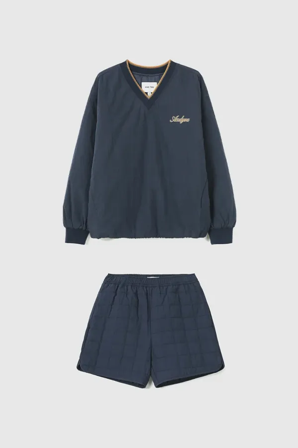 [SET]홀먼 브이넥 패딩 윈드 브레이커 + 마리보 퀼팅 밴딩 쇼츠 (Navy)