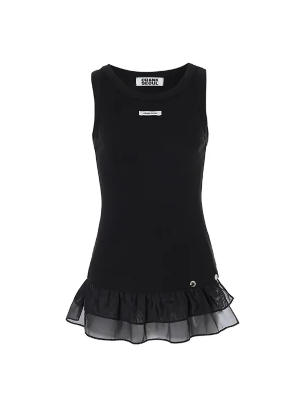 FRILL SNAP SLEEVELESS_BLACK