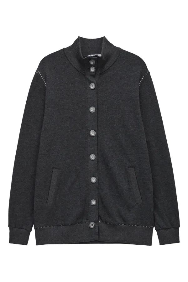 Stitch Button Long Cardigan_Charcoal